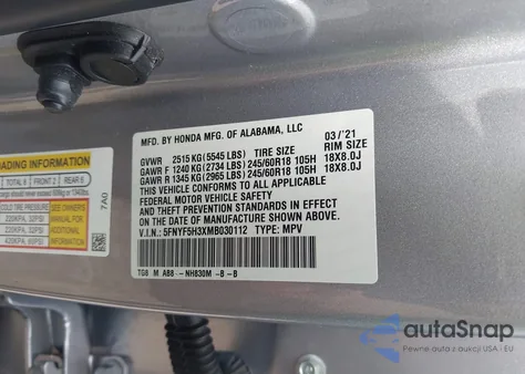 2021 Honda Pilot 2Wd Ex z USA, uszkodzony, nr VIN 5FNYF5H3XMB030112